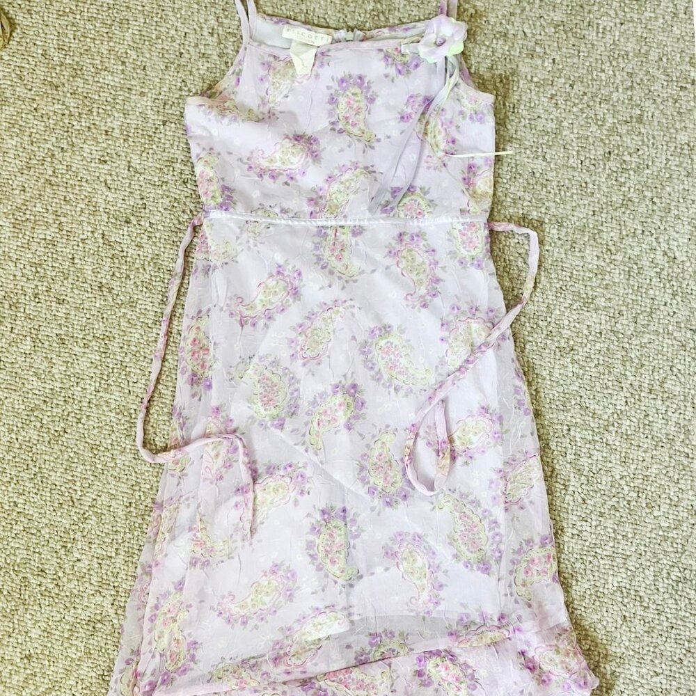Biscotti collection Purple Girls Floral Summer Assumetry Flared Dress Size 12